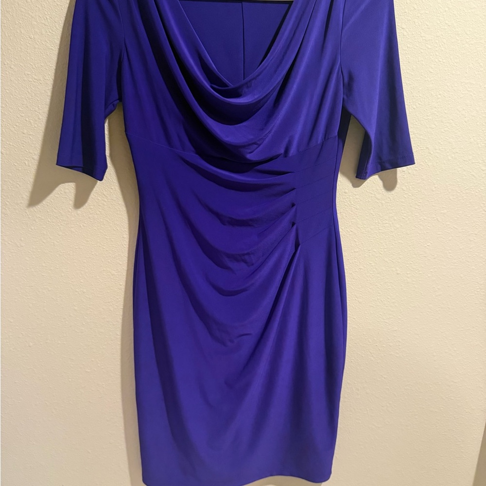Lauren Ralph Lauren Purple Ruched Cowl Neck Midi Dress